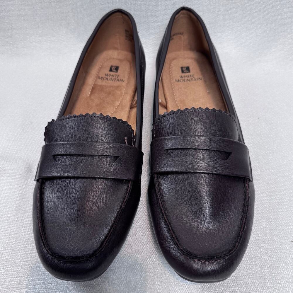 White Mountain Women Modern Dark Brown Leather Penny Loafers Size US 9W